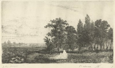 Man en vrouw bij een beekje aan de bosrand door Hermanus Jan Hendrik van Rijkelijkhuysen