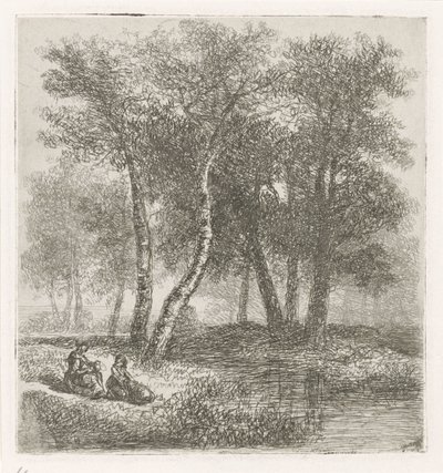 Moeder en kind aan de waterkant door Hermanus Jan Hendrik van Rijkelijkhuysen