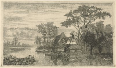 Riviergezicht met hengelaars door Hermanus Jan Hendrik van Rijkelijkhuysen