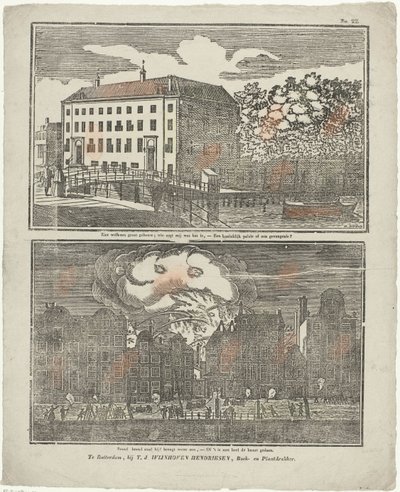 De gevangenis te Amsterdam en een brandend grachtenhuis door Hermanus Numan