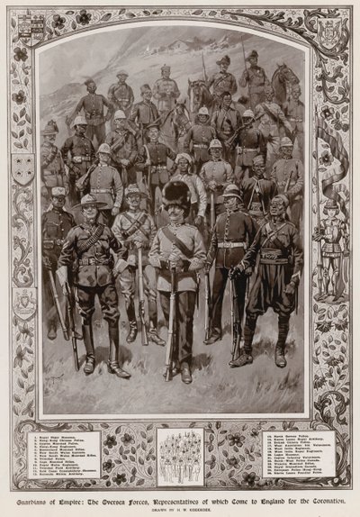 De overzeese strijdkrachten, vertegenwoordigers die naar Engeland kwamen voor de kroning van koning George V door Hermanus Willem Koekkoek