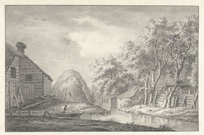 Gezicht aan een vaart met een hengelaar door Hermanus van Brussel