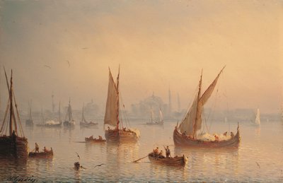 Schepen op de Bosphorus, Hagia Sophia Moskee op de achtergrond door Herminie or Henriette (fl.1849 53) Gudin