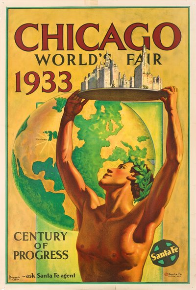Poster die de Wereldtentoonstelling van 1933 in Chicago Adverteert door Hernando Villa