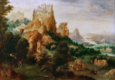 Landschap met de gelijkenis van de barmhartige Samaritaan door Herri met de (c.1510 p.1550) Bles