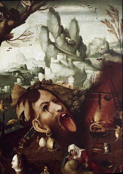De Verleiding van St. Antonius (detail) door Herri met de (c.1510 p.1550) Bles
