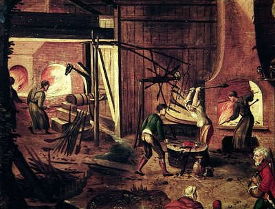 Landschap met smederij door Herri met de Bles