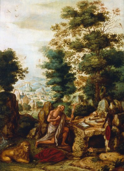Sint Hiëronymus in een landschap, c1530-c1550 door Herri met de Bles