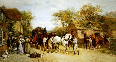 Wachten bij de herberg door Heywood Hardy