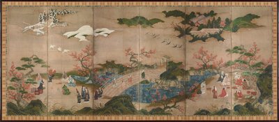 De esdoornkijkers - Vouwscherm in zes panelen - Werk van Kano Hideyori door Hideyori Kano