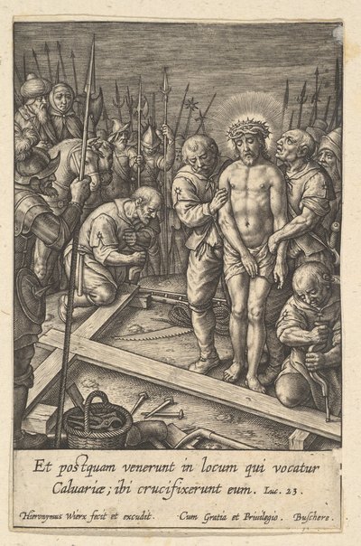 De voorbereiding van het kruis, voor 1619 door Hieronymous Wierix
