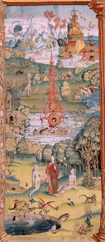 De tuin der lusten (Jardín de las Delicias). Vierde wandtapijt in de serie. Voor 1560. door Hieronymus (after) Bosch