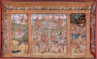 De tuin der lusten (Jardín de las Delicias). Vierde wandtapijt in de serie. Voor 1560. door Hieronymus (after) Bosch