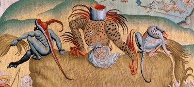 Vlaamse wandtapijt. Serie Vier wandtapijten naar Jheronimus Bosch. Beproevingen van het menselijk leven. Derde wandtapijt in de serie. Model Geïnspireerd door het werk van Jheronimus Bosch. Fabrikant Onbekende werkplaats, Brussel. Voor 1560. door Hieronymus (after) Bosch