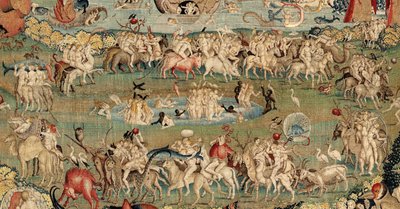 De tuin der lusten (tapijt) door Hieronymus (after) Bosch