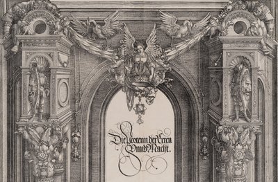 Het Bovenste Deel van de Ingang naar het Centrale Portaal met een Gevleugelde Figuur door Hieronymus Andreae