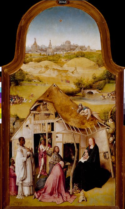 Aanbidding der Wijzen (middenpaneel van het drieluik van de Epifanie) door Hieronymus Bosch