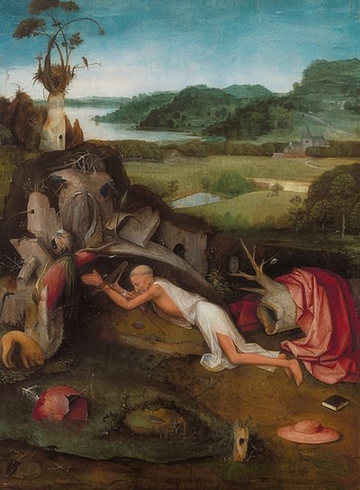 De heilige Hiëronymus in de woestijn. Rond 1490 door Hieronymus Bosch