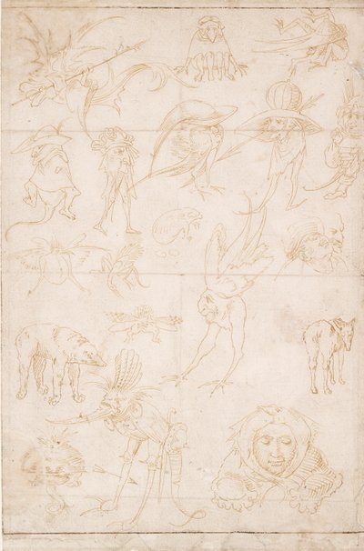 Groteske studies, c1500-1520 door Hieronymus Bosch
