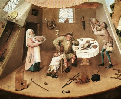 Zeven hoofdzonden: gulzigheid (detail) door Hieronymus Bosch