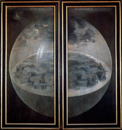 De Schepping van de Wereld, gesloten deuren van het drieluik De Tuin der Lusten, ca. 1500 door Hieronymus Bosch