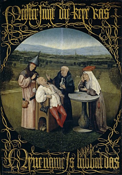 De Genezing van Dwaasheid Extractie van de Steen der Waanzin, Tussen 1488 en 1516 door Hieronymus Bosch