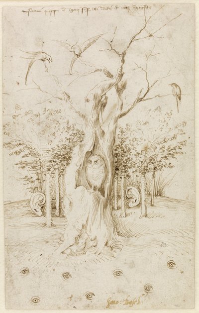 Het Bos Heeft Oren, Het Veld Heeft Ogen door Bosch, Hieronymus (ca. 1450-1516). Pen, bruine Indiase inkt op papier, formaat: 20,2x12,7, ca. 1500-1515, Staatliche Museen, Berlijn door Hieronymus Bosch