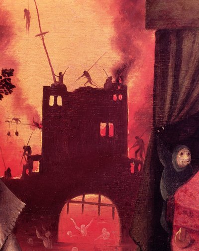 Visioen van Tondal, detail van de brandende poort door Hieronymus Bosch