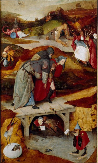 Drieluik van verleidingen (detail) 1505-1506 door Hieronymus Bosch