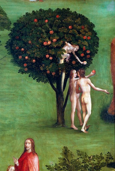 Drieluik van het Laatste Oordeel, linker paneel. Adam en Eva in het Paradijs (detail) door Hieronymus Bosch