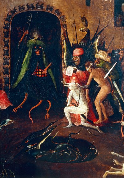Drieluik van het Laatste Oordeel, rechterpaneel. De hel met half-mens, half-dier monsters (detail) door Hieronymus Bosch
