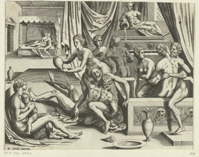 Badende mannen en vrouwen door Hieronymus Cock