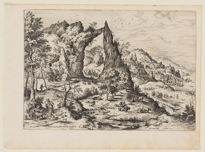 Juda en Tamar, uit Landschappen met Bijbelse en Mythologische Taferelen door Hieronymus Cock