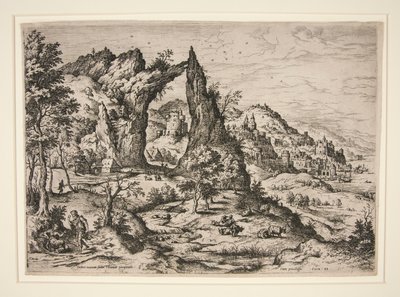 Judas en Thamar, uit Landschappen met Bijbelse en Mythologische Scènes door Hieronymus Cock