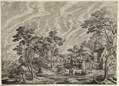 Landschap met een kasteel aan de rechterkant, 1630 door Hieronymus Cock
