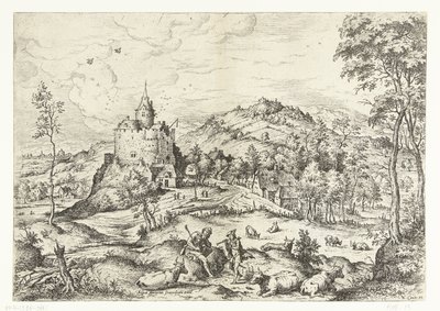 Mercurius en Argus Landschappen met bijbelse en mythologische scènes (series title) door Hieronymus Cock
