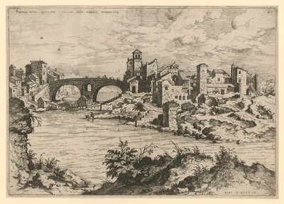 De Quattro Capi-brug en het Tiber-eiland door Hieronymus Cock