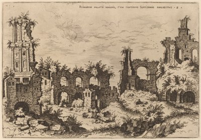 Ruïnes op de Palatijn met het Septizonium door Hieronymus Cock