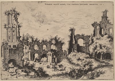 Ruïnes op de Palatijn met het Septizonium door Hieronymus Cock