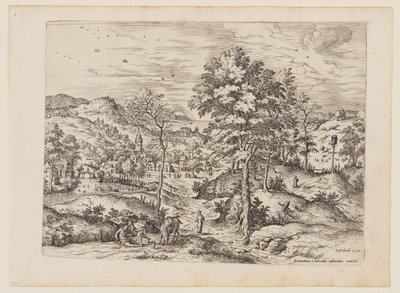 De barmhartige Samaritaan, uit Landschappen met bijbelse en mythologische scènes door Hieronymus Cock