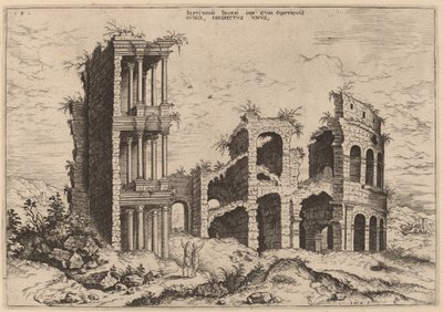 Het Septizonium en het Colosseum door Hieronymus Cock