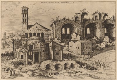 De Tempel van Augustus en Faustina, de Tempel van Divus Romulus, en de Basiliek van Constantijn door Hieronymus Cock