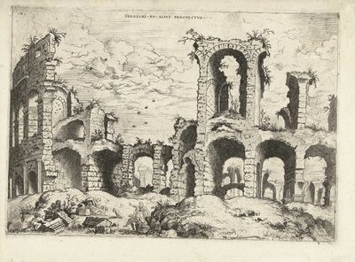 Tweede gezicht op het Colosseum te Rome Romeinse ruïnes door Hieronymus Cock