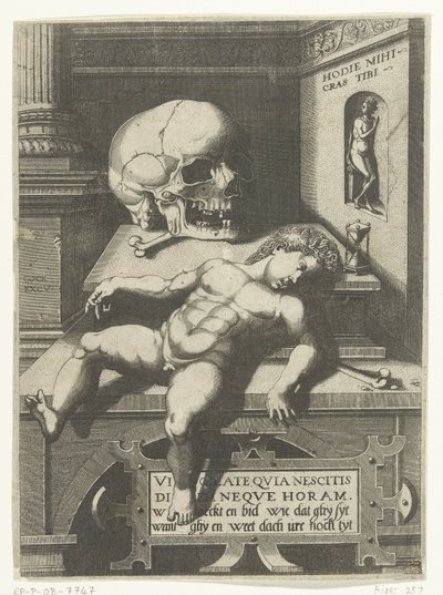 Vanitasvoorstelling met kind en schedel door Hieronymus Cock
