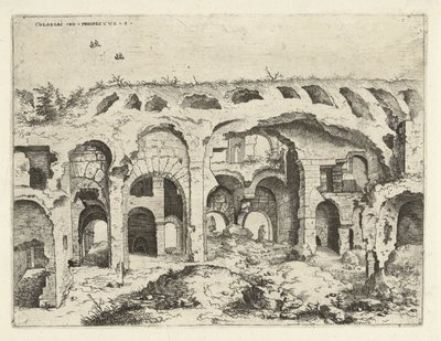 Vierde gezicht op het Colosseum te Rome door Hieronymus Cock