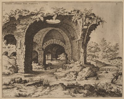 Uitzicht op onbekende ruïnes door Hieronymus Cock