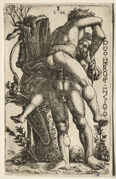 Hercules en Antaeus door Hieronymus Hopfer