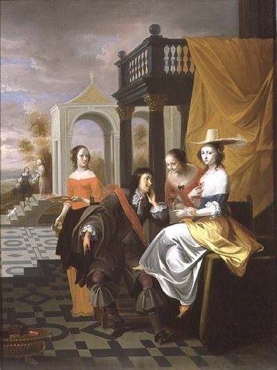 Een heer die het hof maakt door Hieronymus Janssens