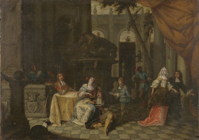 Elegant gezelschap op een terras, 1669 door Hieronymus Janssens