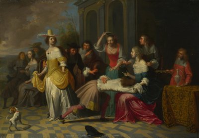 Dames en heren spelen La Main Chaude door Hieronymus, Janssens